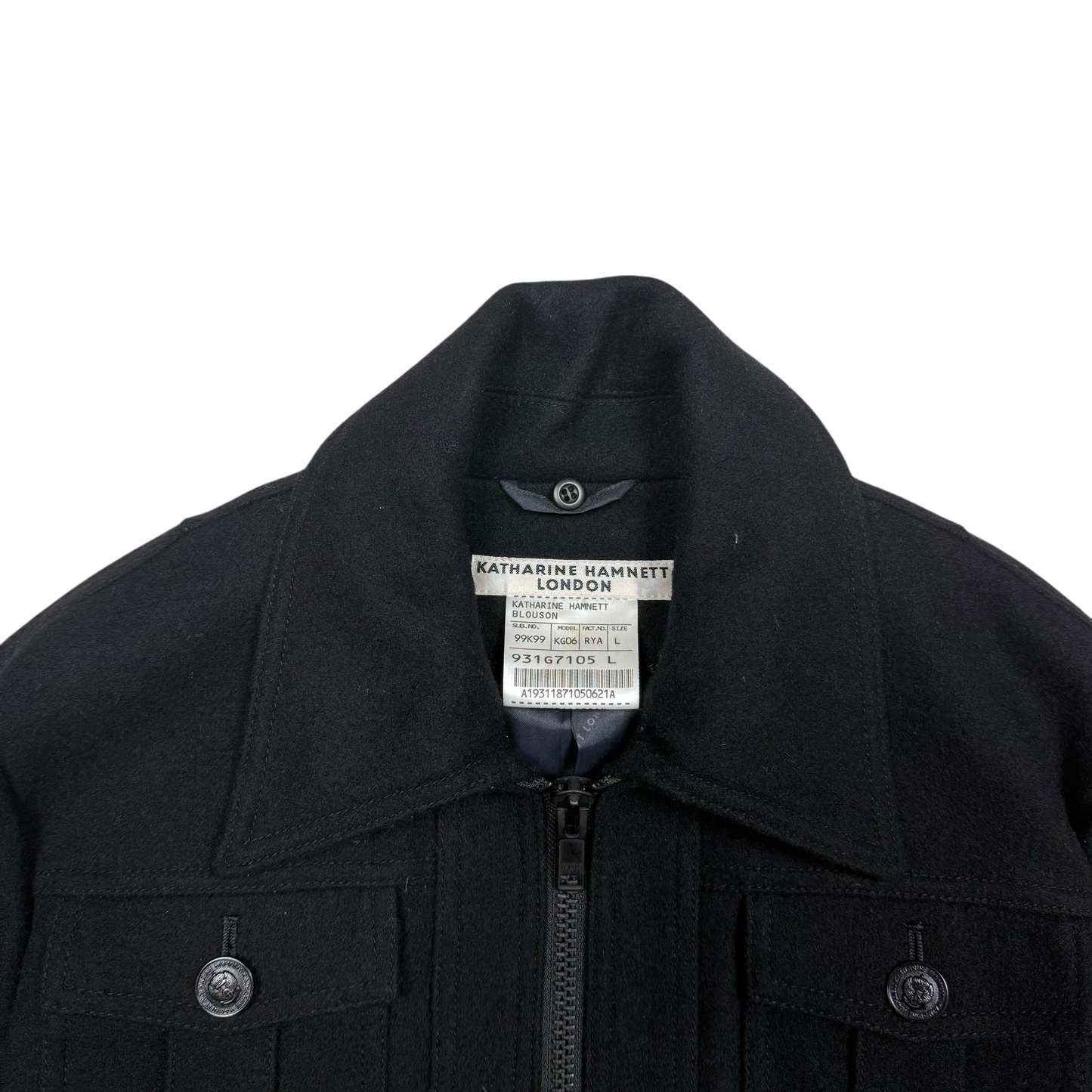 Katherine Hamnett 00s Black Wool Zip-Up Jacket (Fits M)