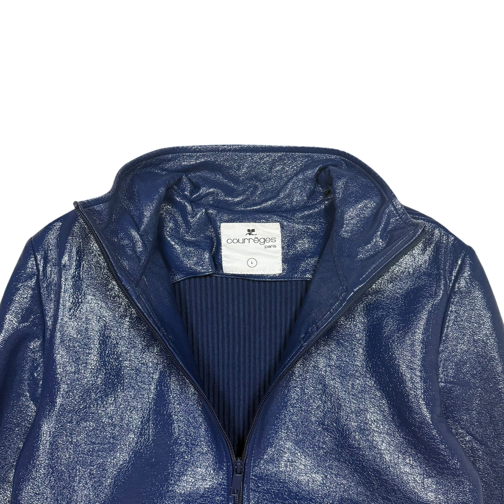 Courrèges FW22 Funnel-Neck Vinyl Jacket Blue (Fits M-L)