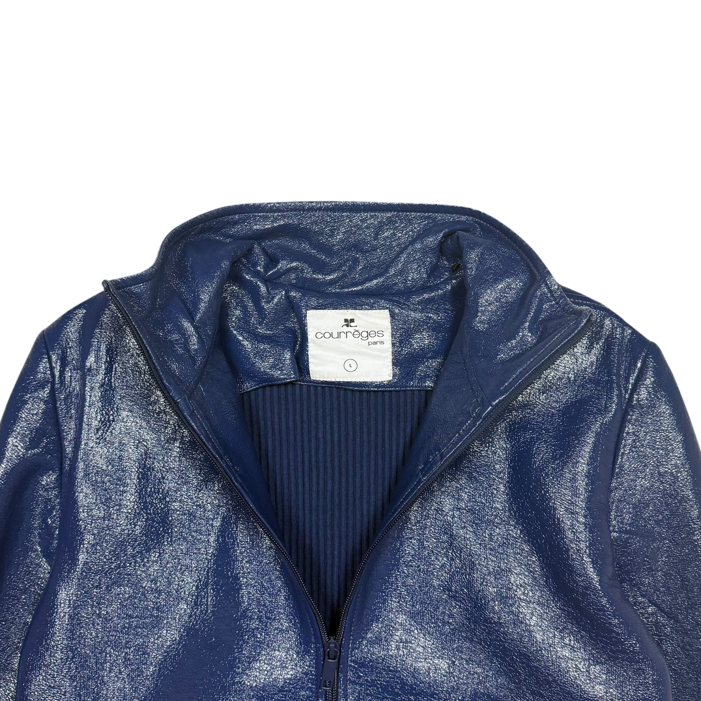 Courrèges FW22 Funnel-Neck Vinyl Jacket Blue (Fits M-L)