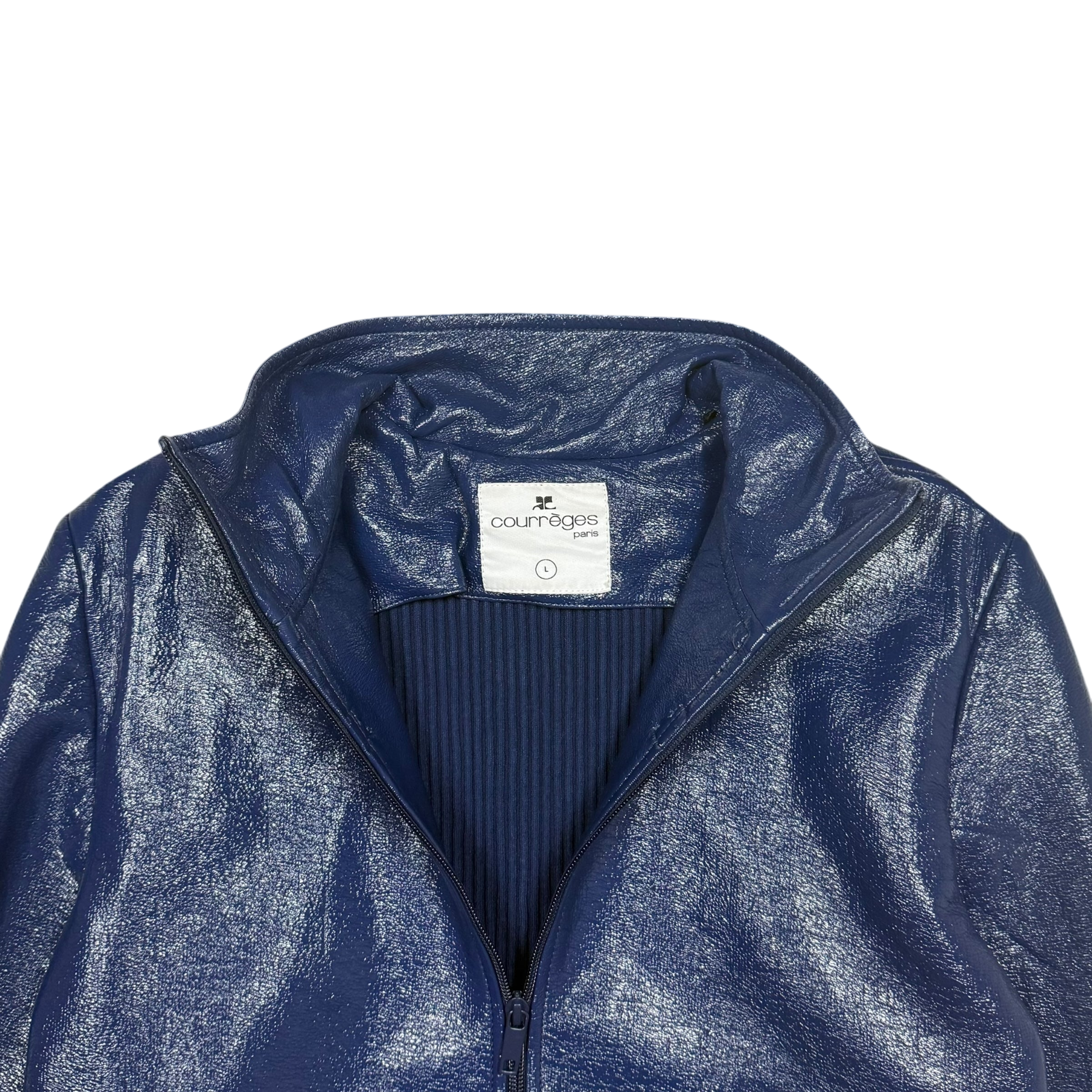 Courrèges FW22 Funnel-Neck Vinyl Jacket Blue (Fits M-L)