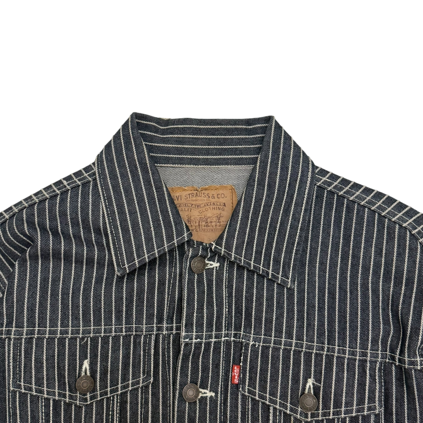 Levi's Reworked Pinstripe Trucker Jacket Navy (Fits M)