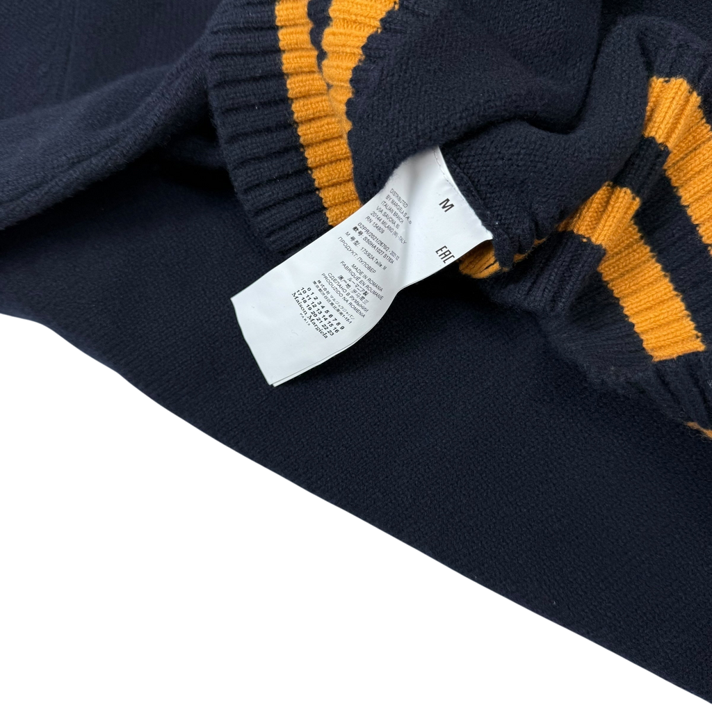 Maison Margiela AW21 Oversized  V-Neck Wool Sweatshirt Navy / Gold (Size M)