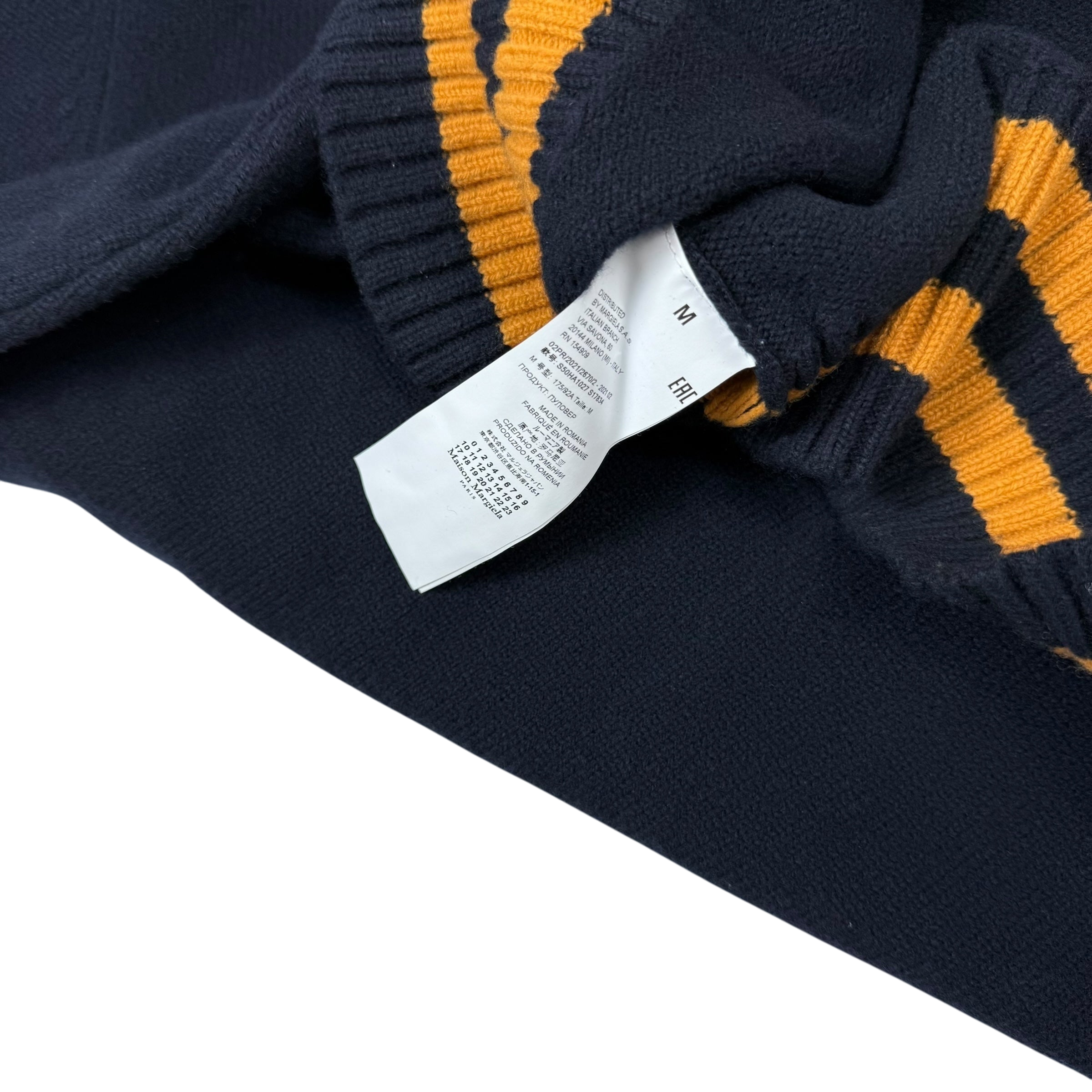 Maison Margiela AW21 Oversized  V-Neck Wool Sweatshirt Navy / Gold (Size M)