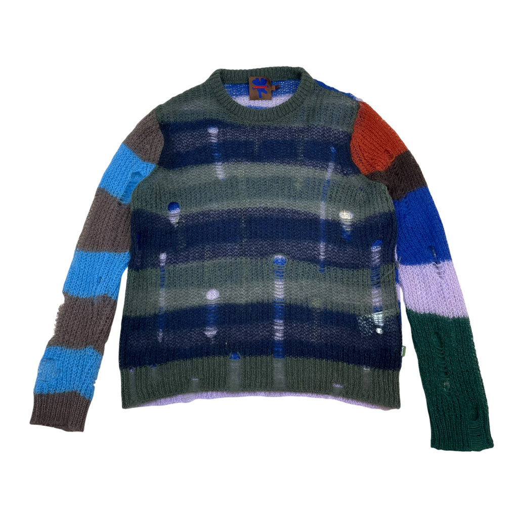 Heaven By Marc Jacobs SS22 Distressed Mohaie-Blend Open Knit Crewneck Multi (Size XS)