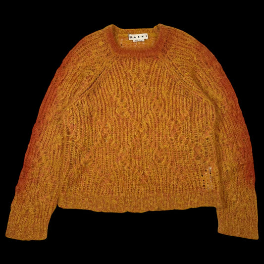 MARNI Latticed Open-Gauge Oversized Mohair-Blend Sweatshirt Orange (Size L)