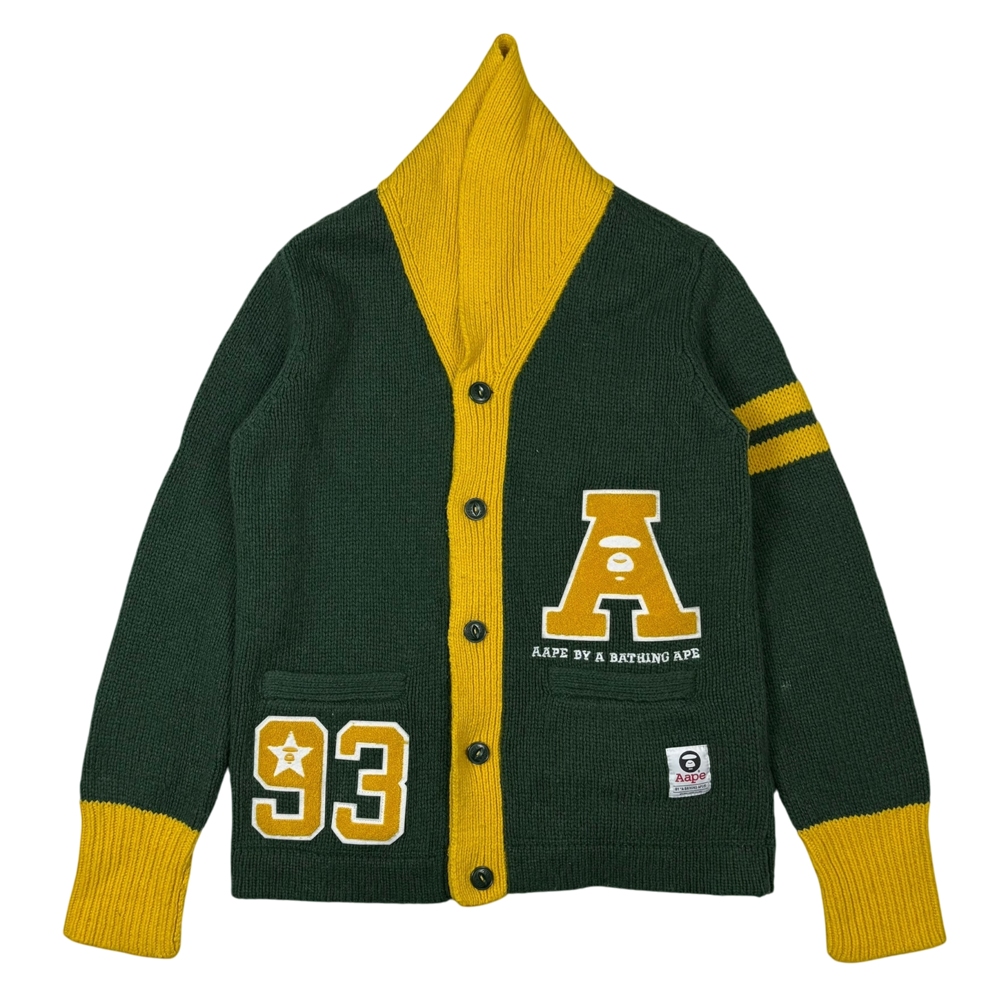 AAPE by A Bathing Ape Embroidered Knit Sweatshirt Cardigan Green (Size L)