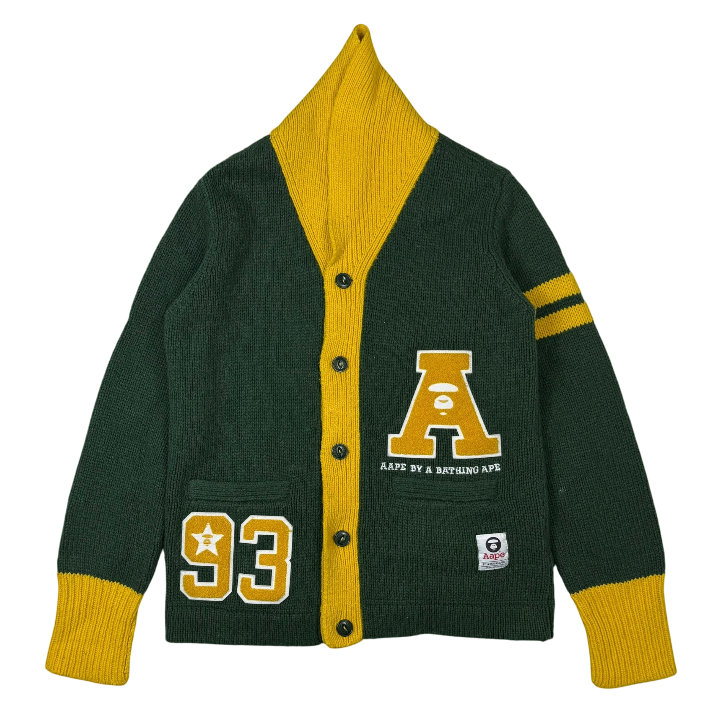 AAPE by A Bathing Ape Embroidered Knit Sweatshirt Cardigan Green (Size L)