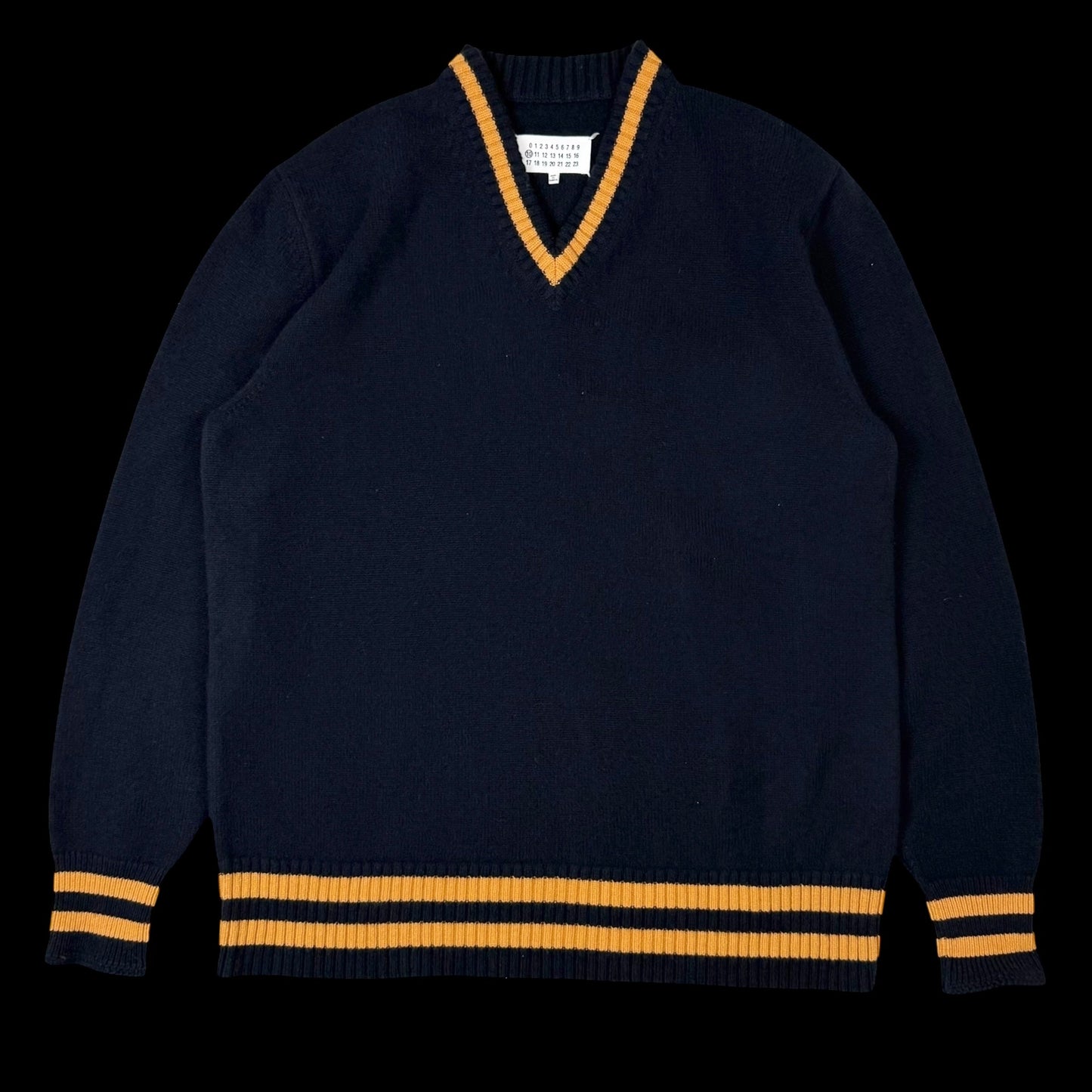 Maison Margiela AW21 Oversized  V-Neck Wool Sweatshirt Navy / Gold (Size M)