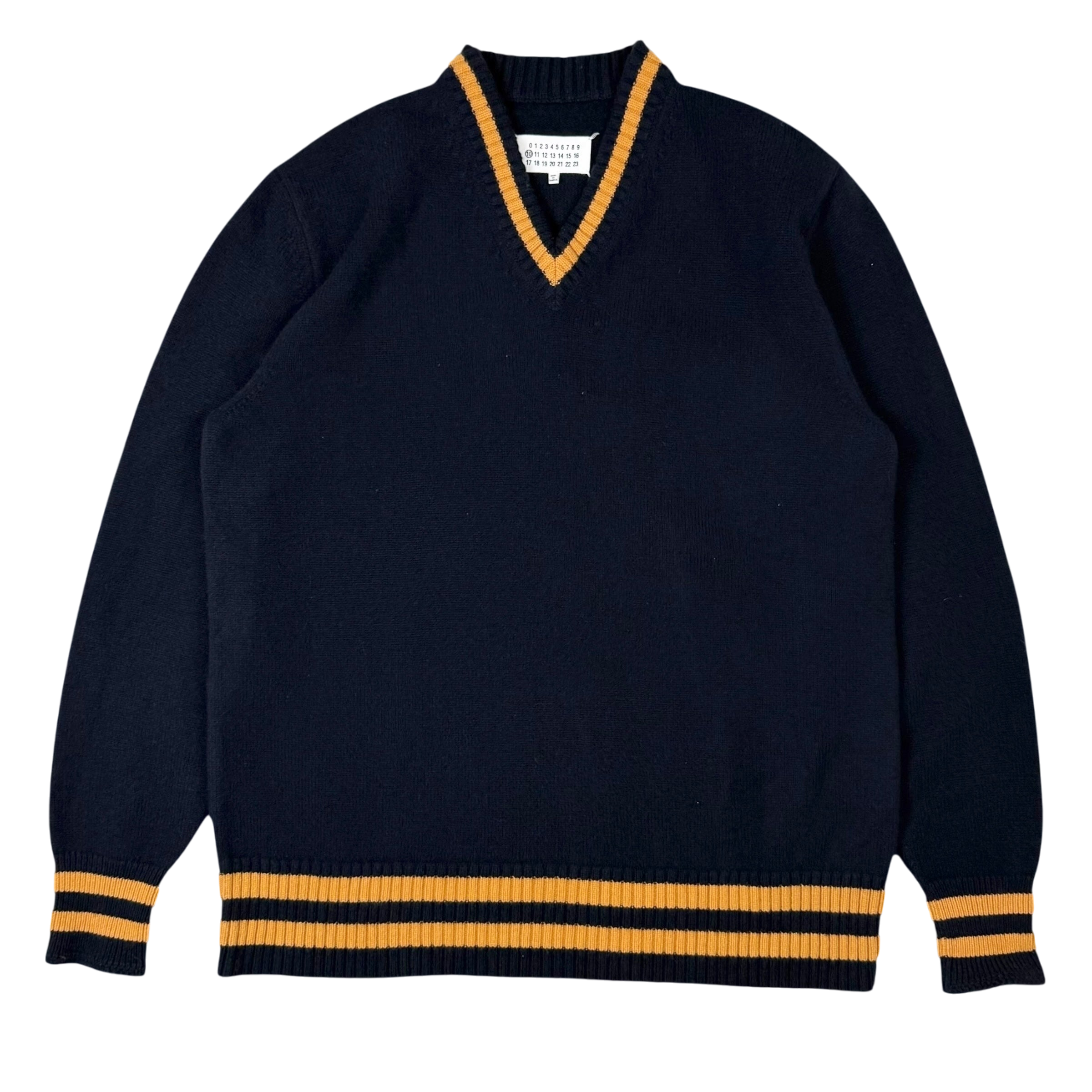 Maison Margiela AW21 Oversized  V-Neck Wool Sweatshirt Navy / Gold (Size M)