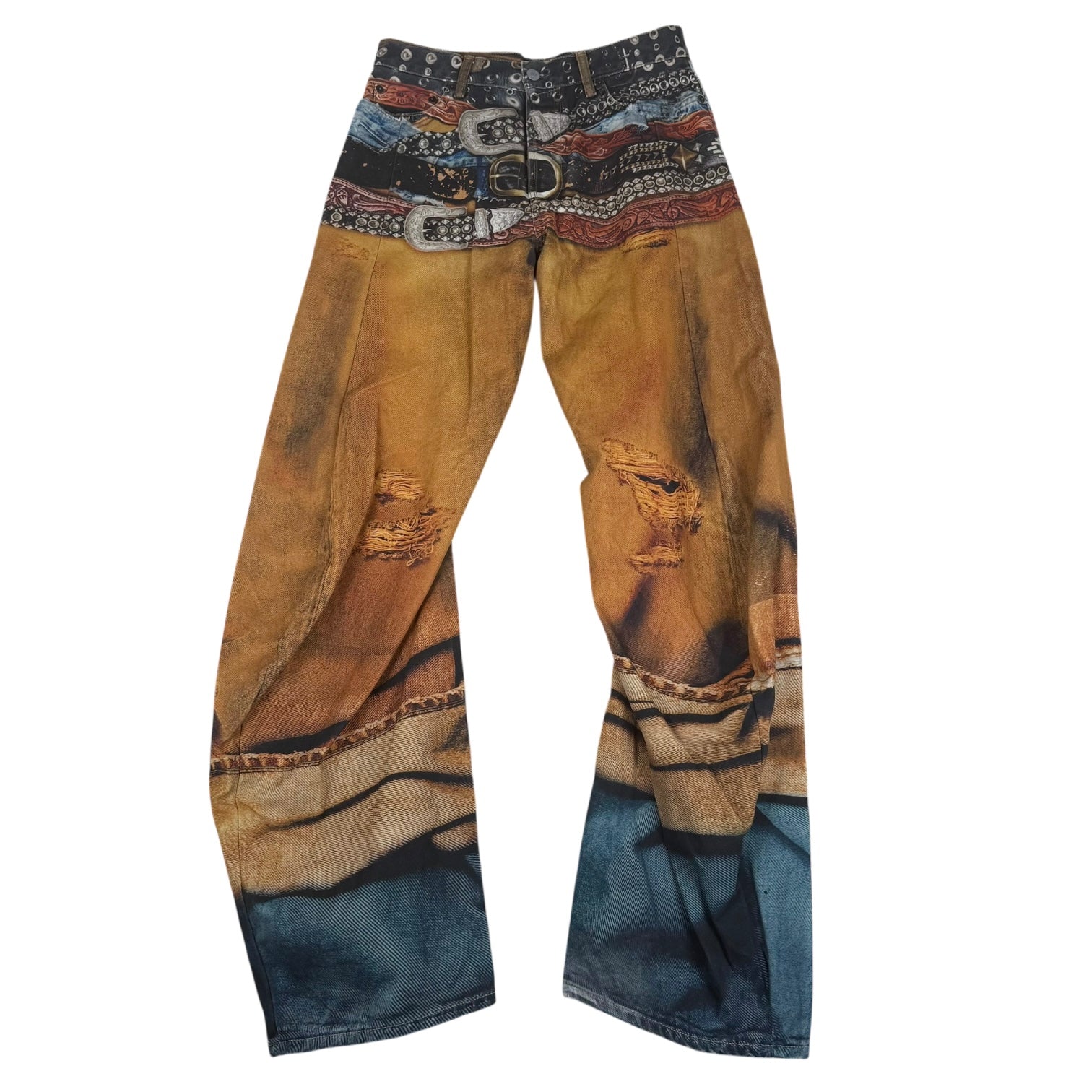 Acne Studios SS25 2006M Tromp L’oeil Stacked Belt Barrel-Leg Jeans Orange (Fits 30”)