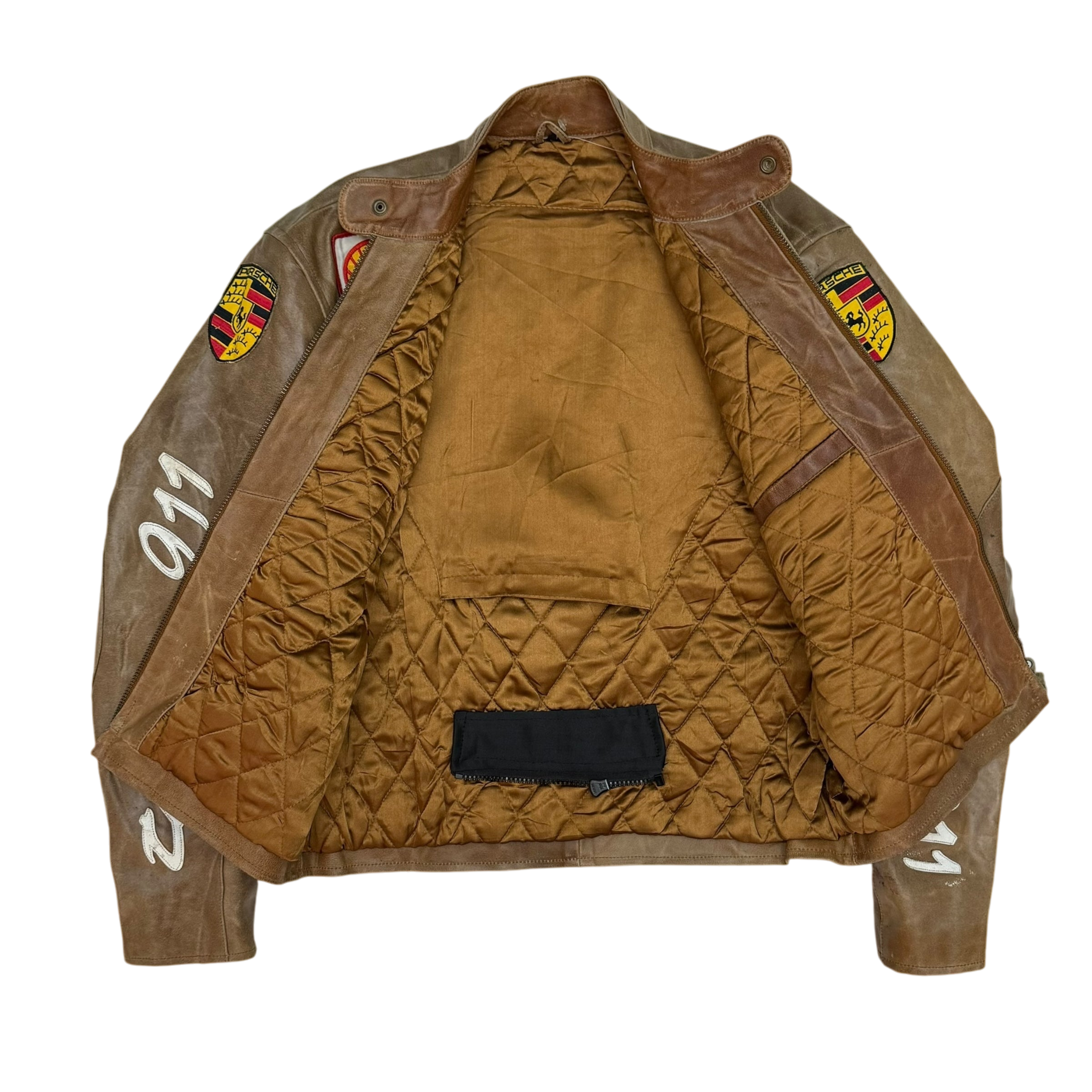 90s Porsche Turbo 911 Leather Racing Jacket Brown (size L)