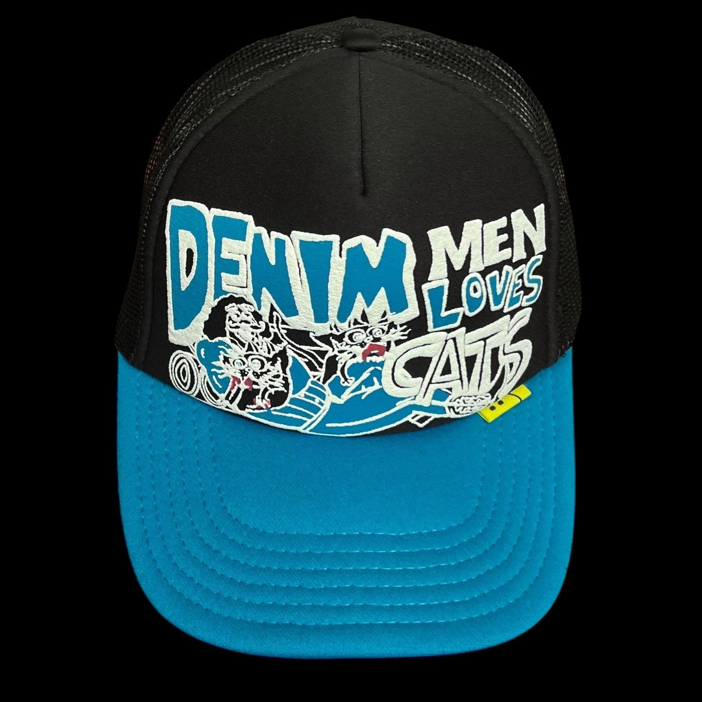 Kapital ‘Denim Men Love Cats’ Trucker Cap Black / Blue