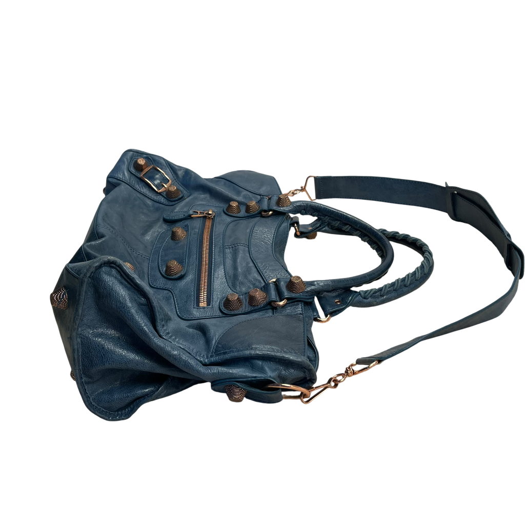Balenciaga Brass Hardware Leather City Bag Blue