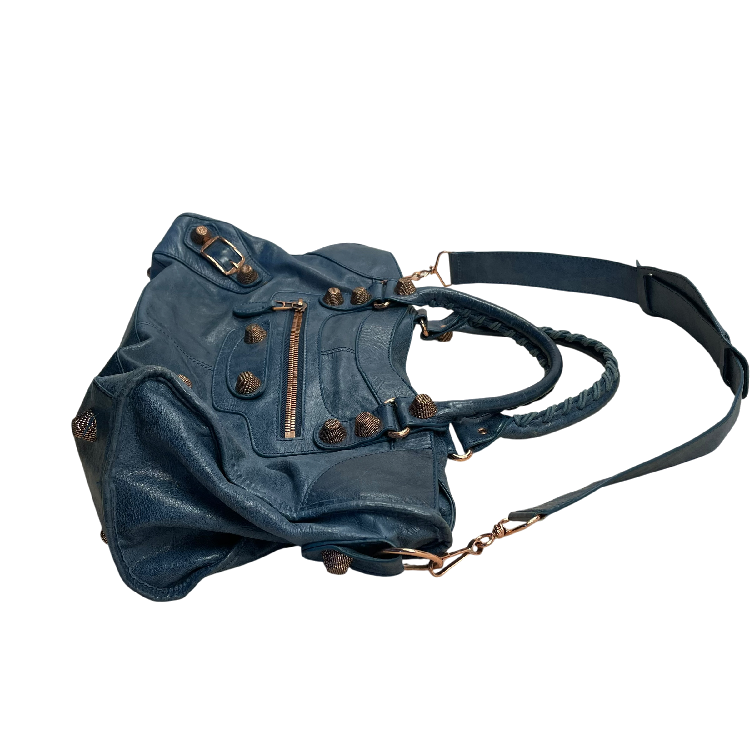 Balenciaga Brass Hardware Leather City Bag Blue