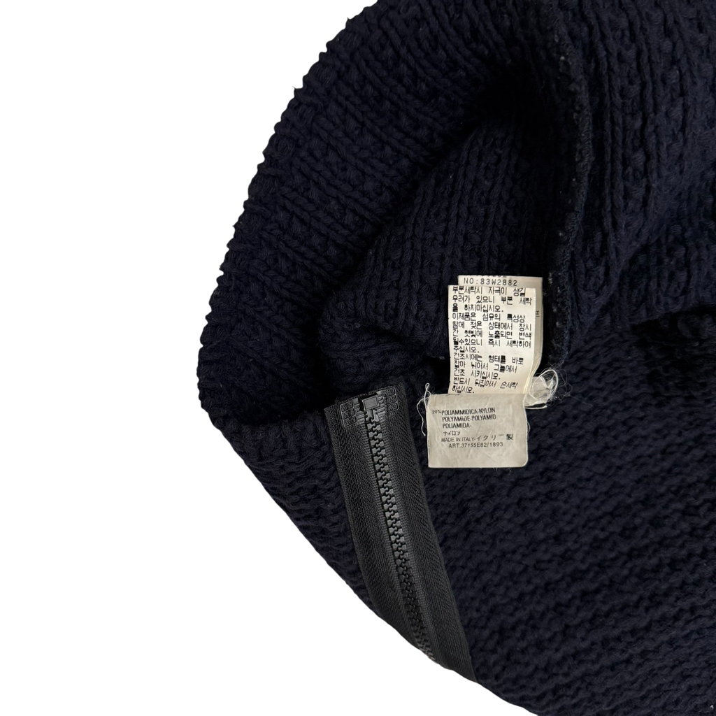 Stone Island AW02 Wool Blend Ribbed Knit Zip-Up Sweatshirt Navy (Size L)