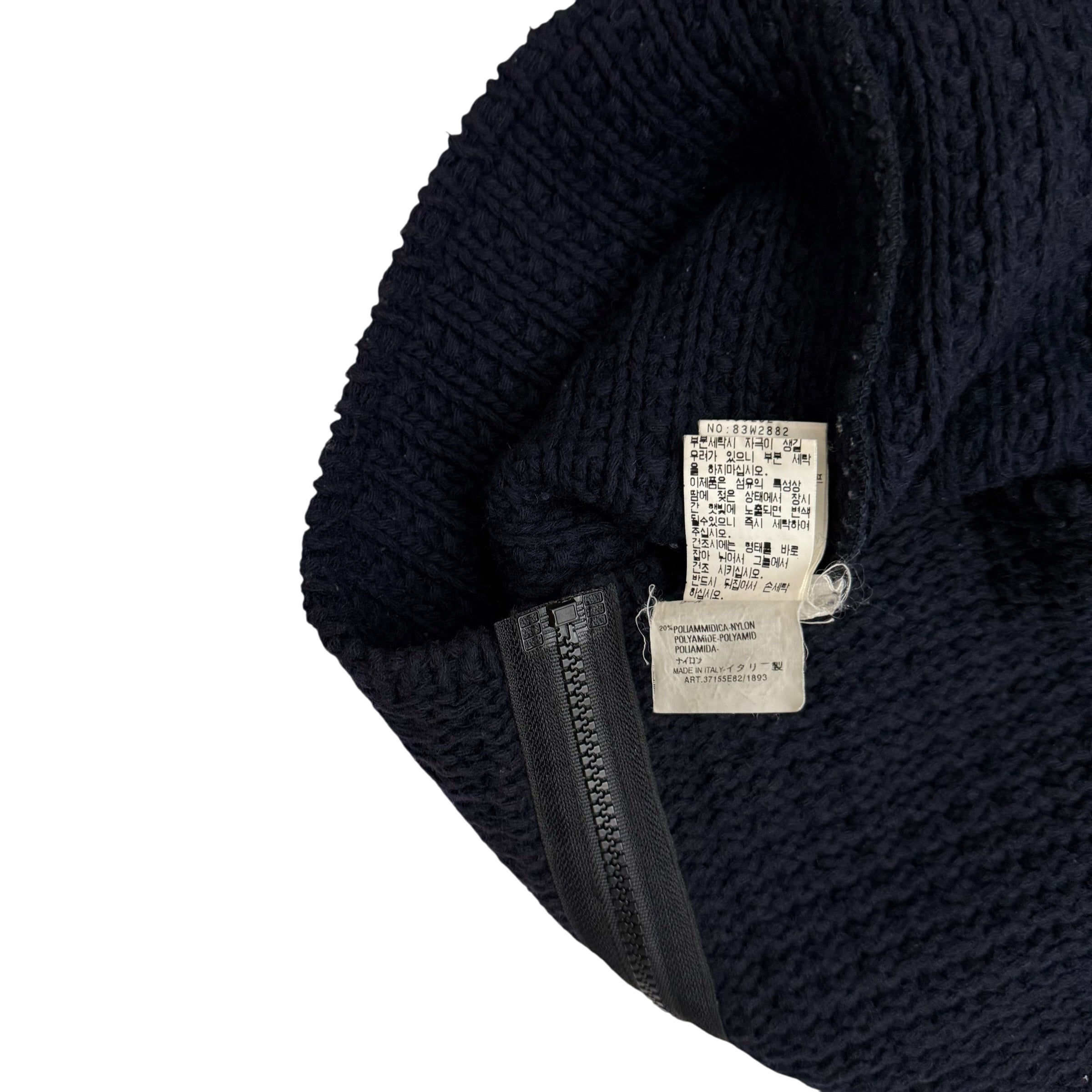 Stone Island AW02 Wool Blend Ribbed Knit Zip-Up Sweatshirt Navy (Size L)
