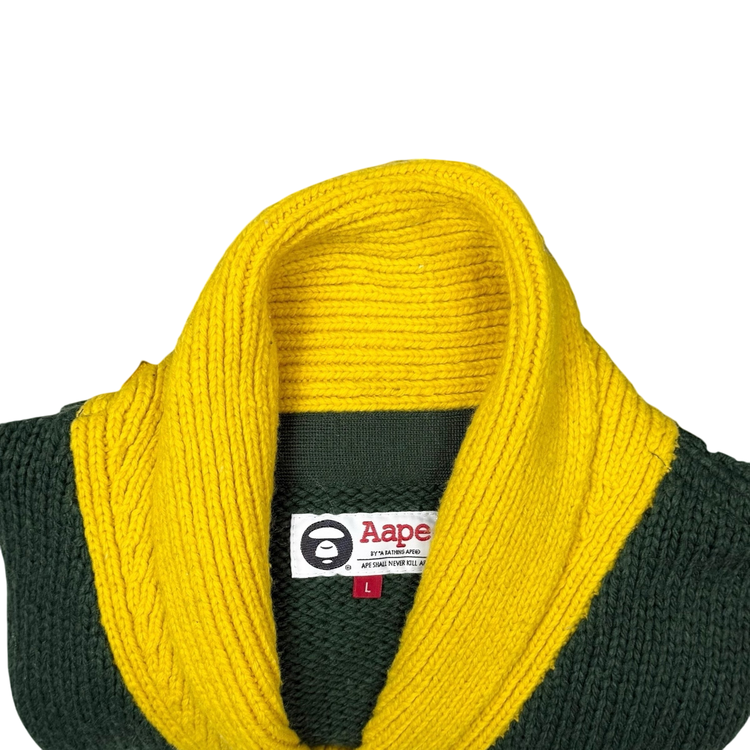 AAPE by A Bathing Ape Embroidered Knit Sweatshirt Cardigan Green (Size L)