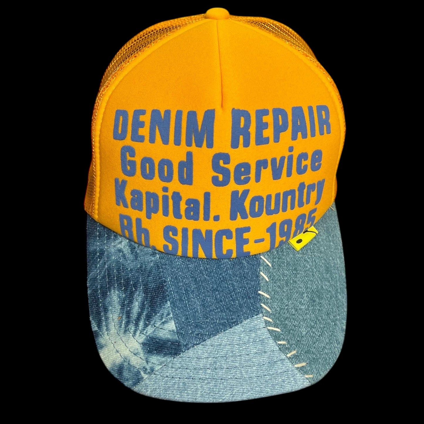 Kapital ‘Denim Repair Service’ Denim Reconstruction Trucker Cap Yellow/Light Blue