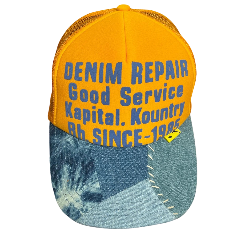 Kapital ‘Denim Repair Service’ Denim Reconstruction Trucker Cap Yellow/Light Blue