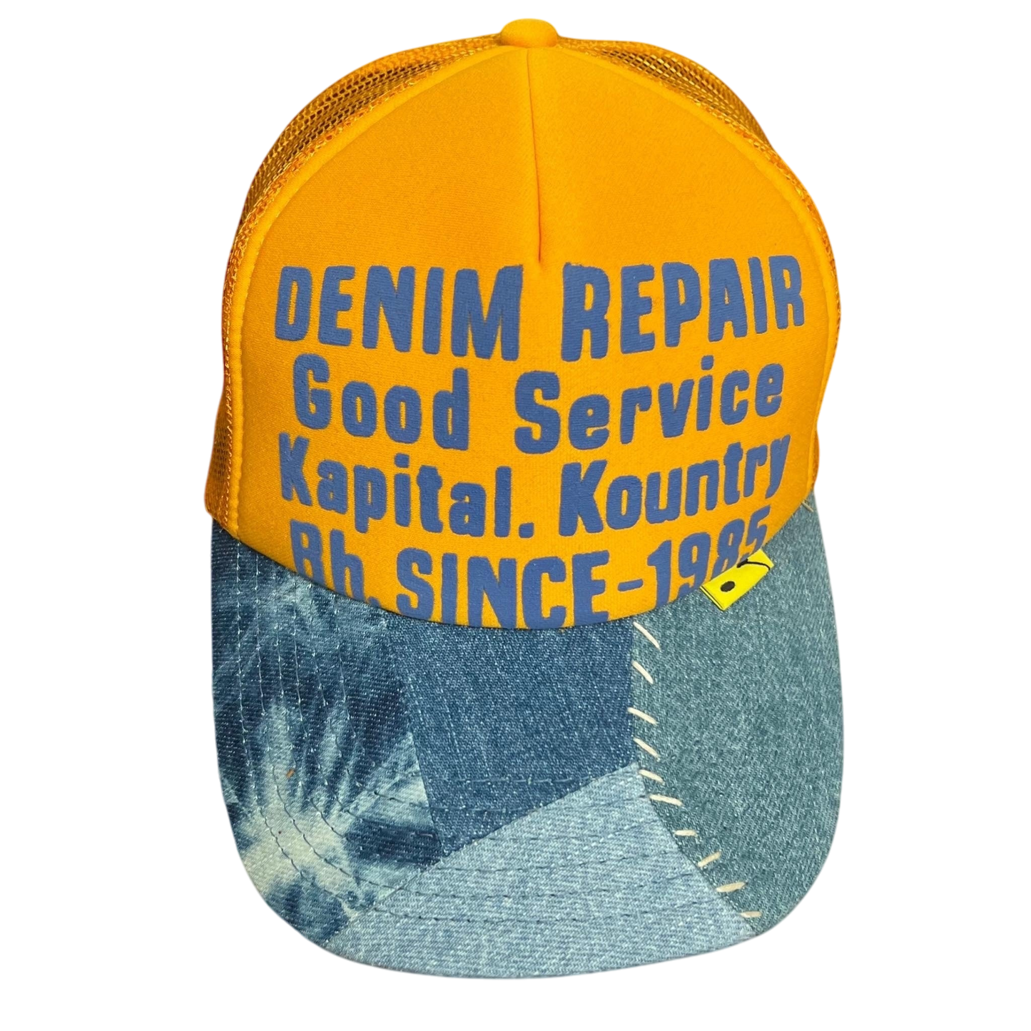 Kapital ‘Denim Repair Service’ Denim Reconstruction Trucker Cap Yellow/Light Blue