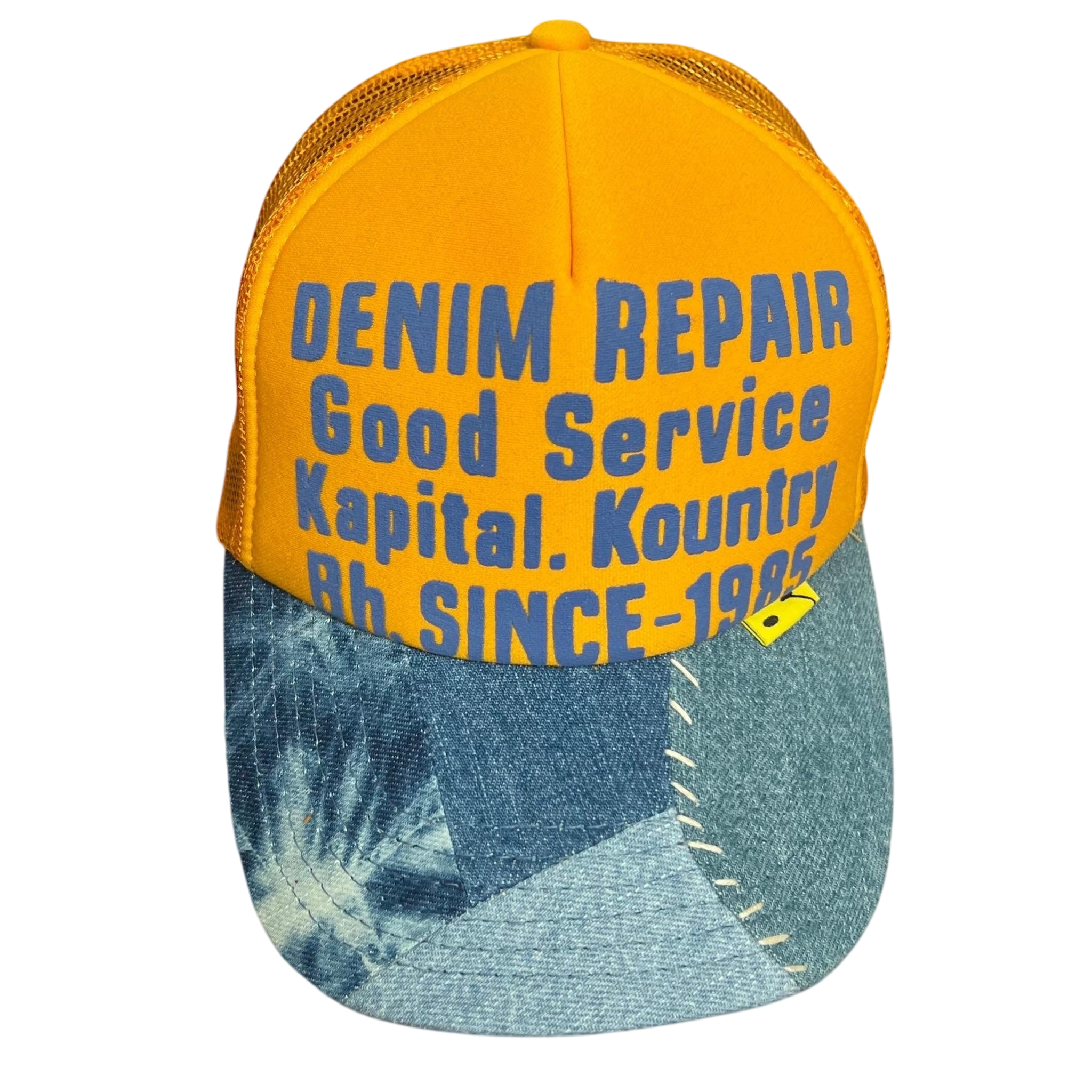 Kapital ‘Denim Repair Service’ Denim Reconstruction Trucker Cap Yellow/Light Blue