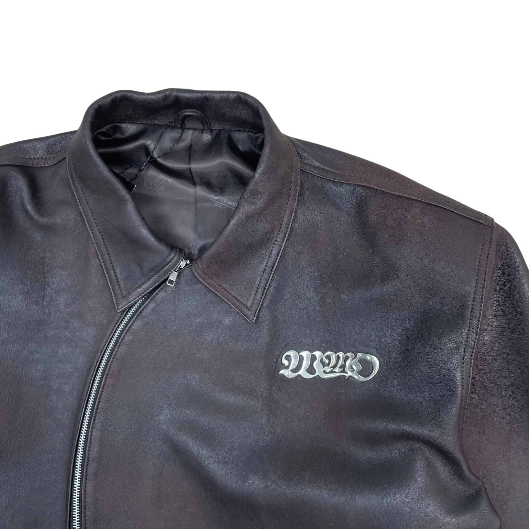 WMO Curved Zip Leather Jacket Ombre Brown (Fits L)
