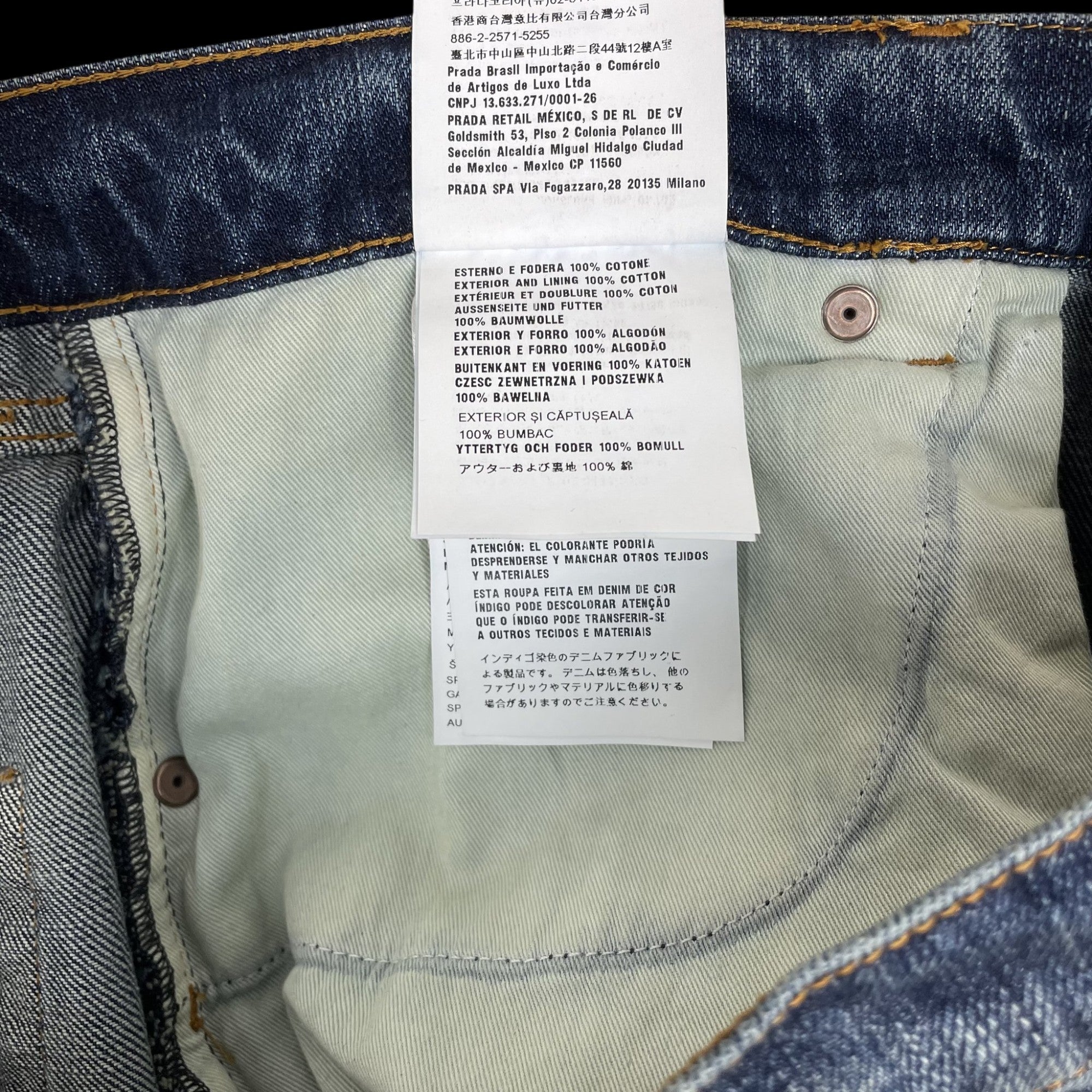 Prada Triangle Plaque Logo Jeans Washed Blue (Size 35”)