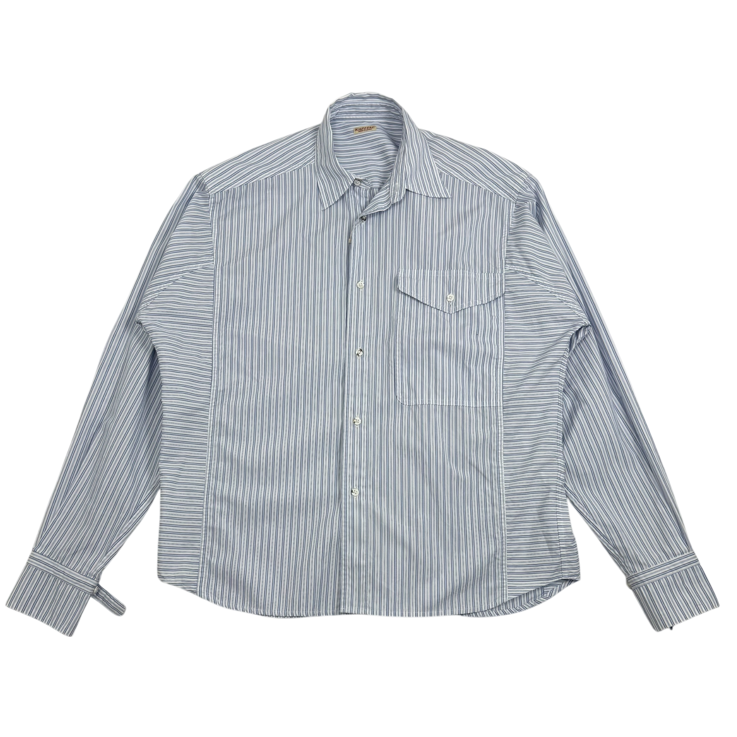 Kapital Cotton Stripe Cabin Work Shirt Blue / White (Size L)