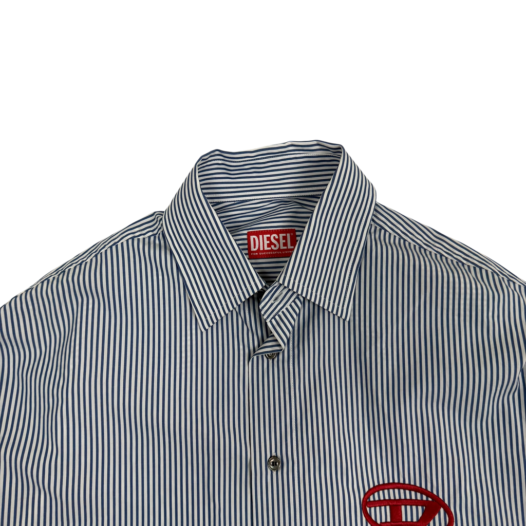 Diesel D Logo embroidered LS Striped Shirt Blue/White (Fits M-L)