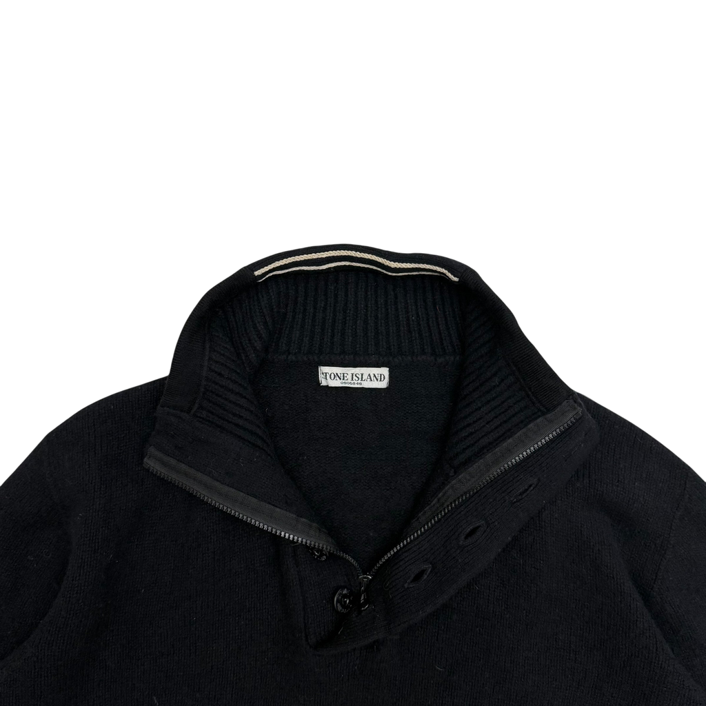 Stone Island AW07 Wool Blend Quarter-Zip Sweatshirt Black (fits XXL)