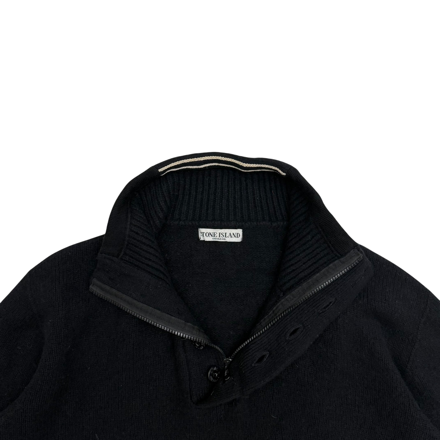 Stone Island AW07 Wool Blend Quarter-Zip Sweatshirt Black (fits XXL)