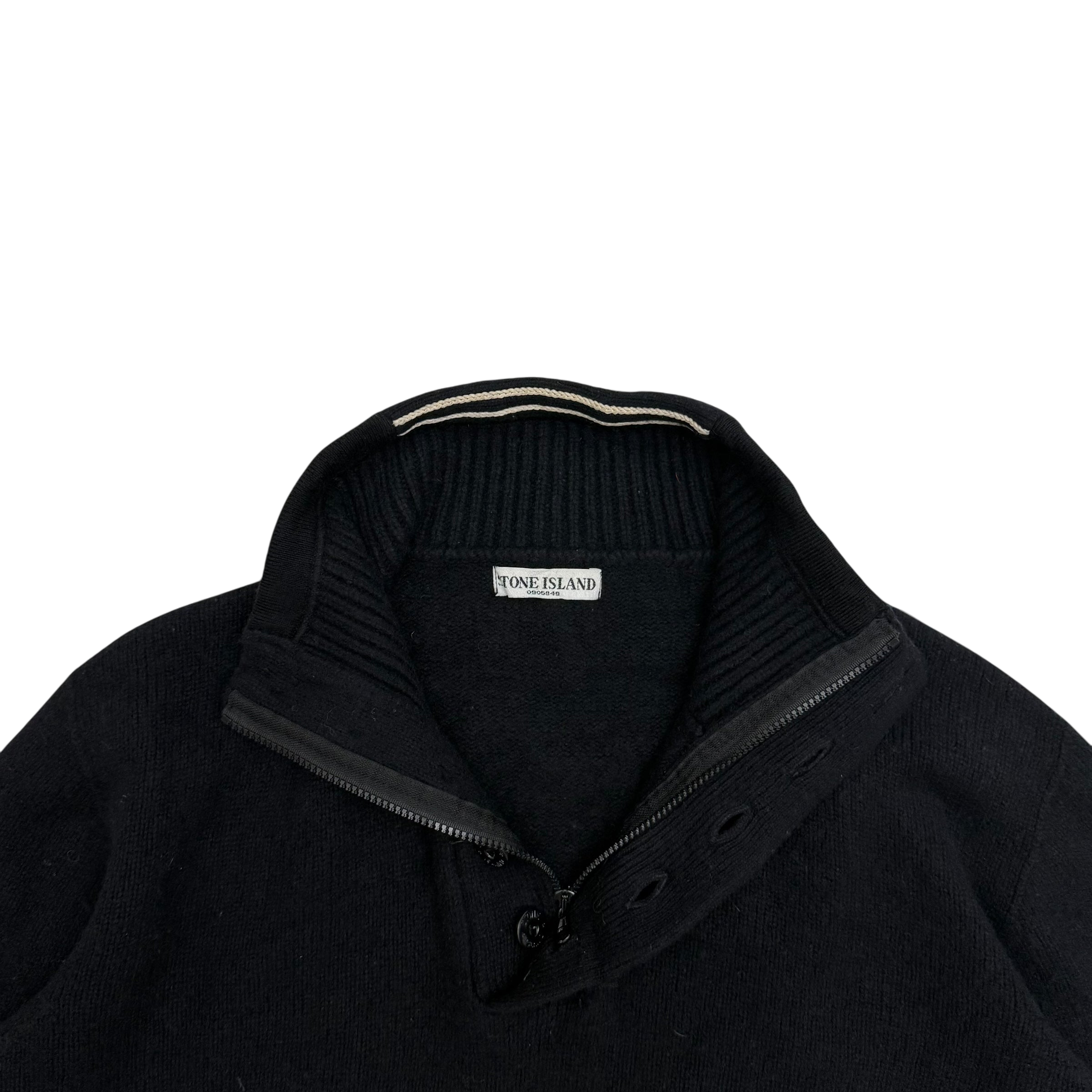 Stone Island AW07 Wool Blend Quarter-Zip Sweatshirt Black (fits XXL)