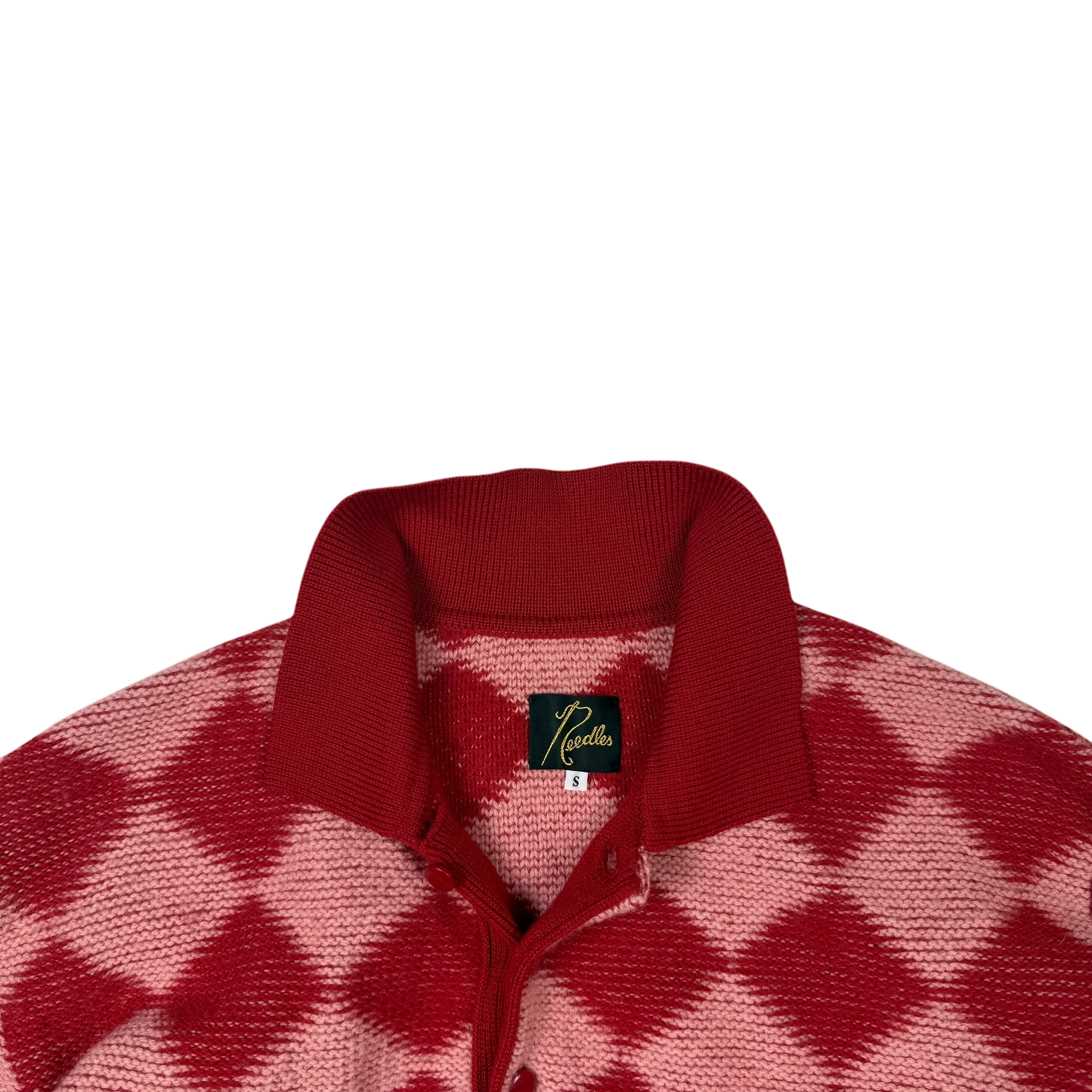 Needles AW20 Polo Argyle Checkered Wool Sweatshirt Red (Size S)