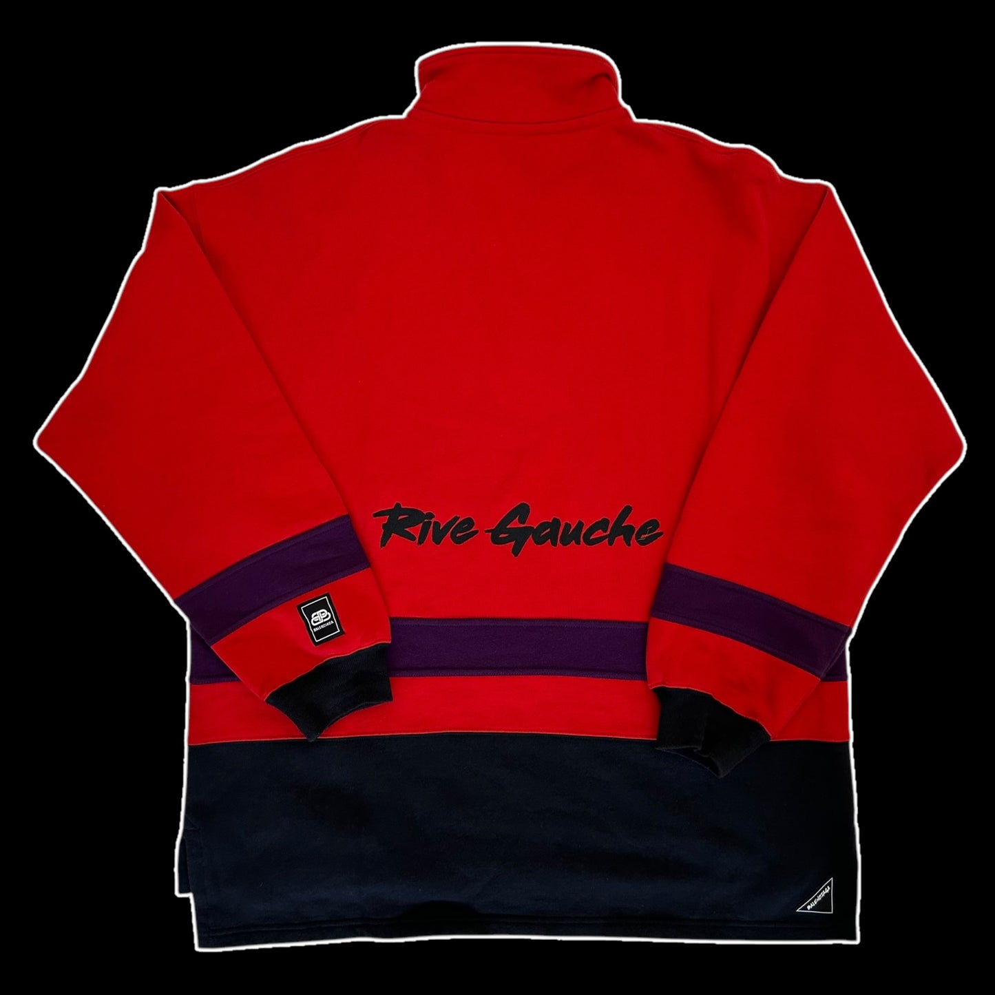 Balenciaga 2019 Rive Gauche BB Logo Embroidered Half Zip Sweatshirt Red/Black/Purple (Fits XL-XXL)