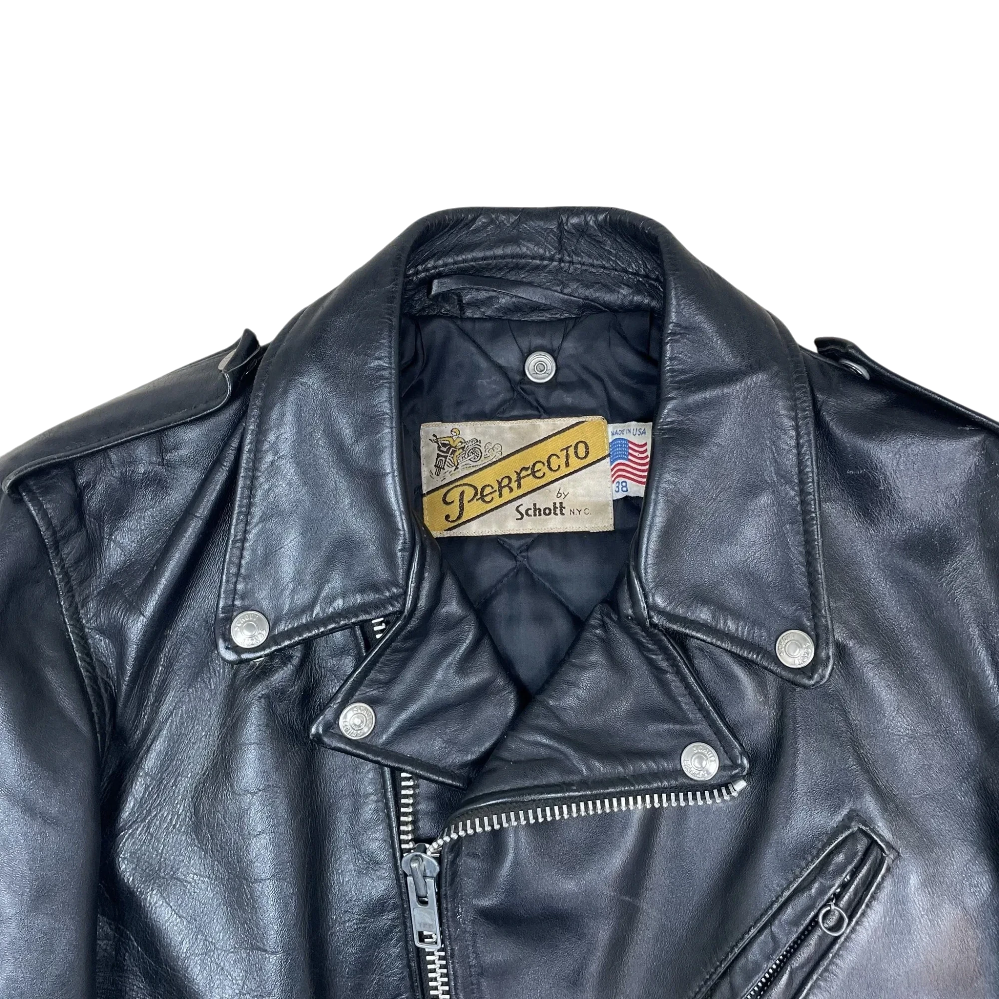 Schott NYC Perfecto 618 Leather Jacket Black (Made in USA) (Size 38/Fits S-M)