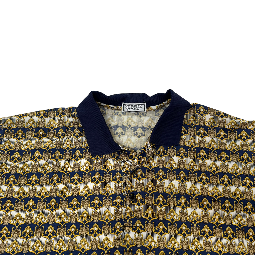 Versus Gianni Versace Medusa Head Full Print Polo T-Shirt (Fits L-XL)