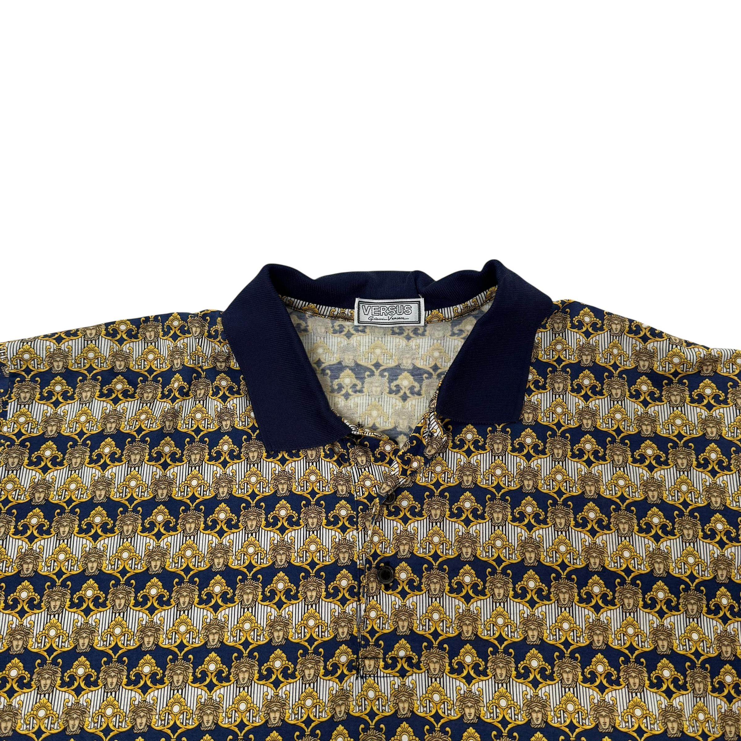 Versus Gianni Versace Medusa Head Full Print Polo T-Shirt (Fits L-XL)