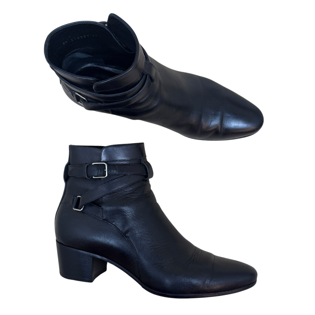Saint Laurent Pointed Toe Leather Ankle Boots Black (Size EU39.5)