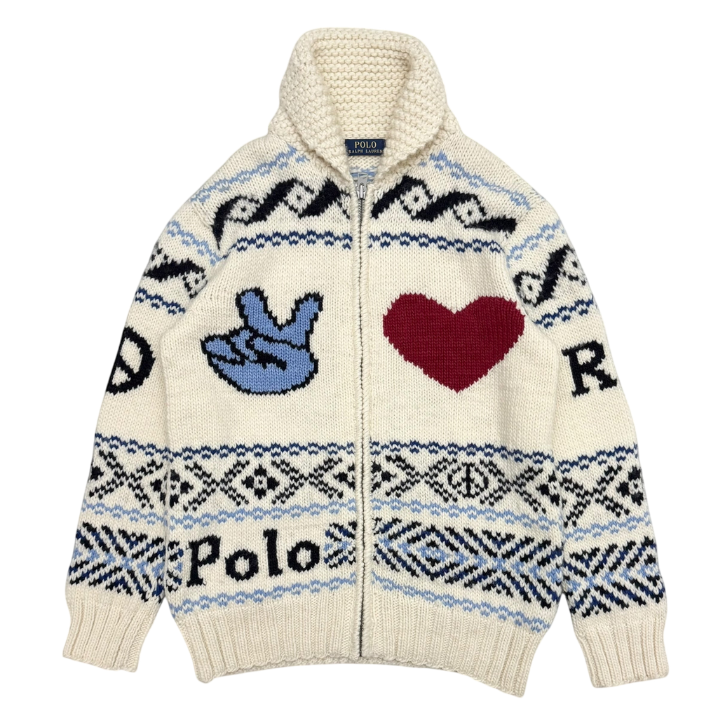 Polo Ralph Lauren Graphic Wool-Blend Full-Zip Cardigan Cream (Size M)