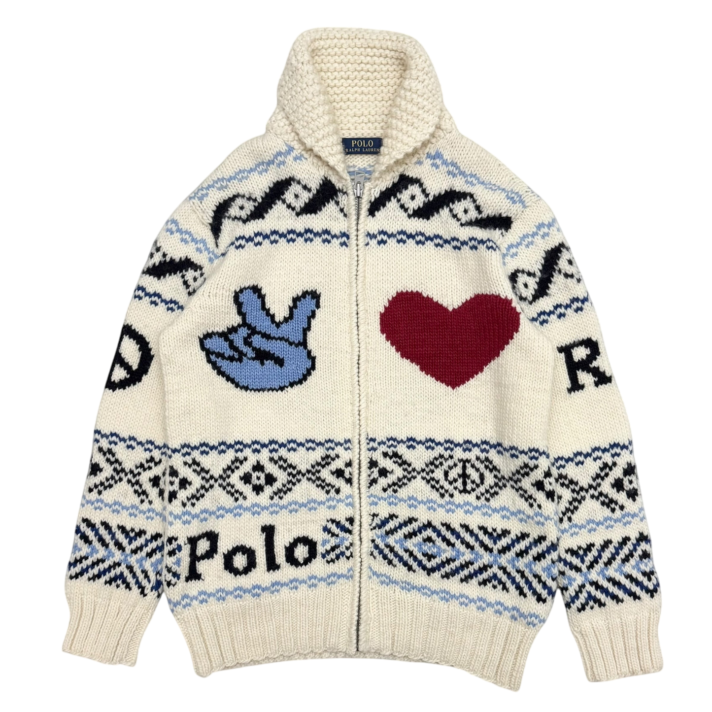 Polo Ralph Lauren Graphic Wool-Blend Full-Zip Cardigan Cream (Size M)