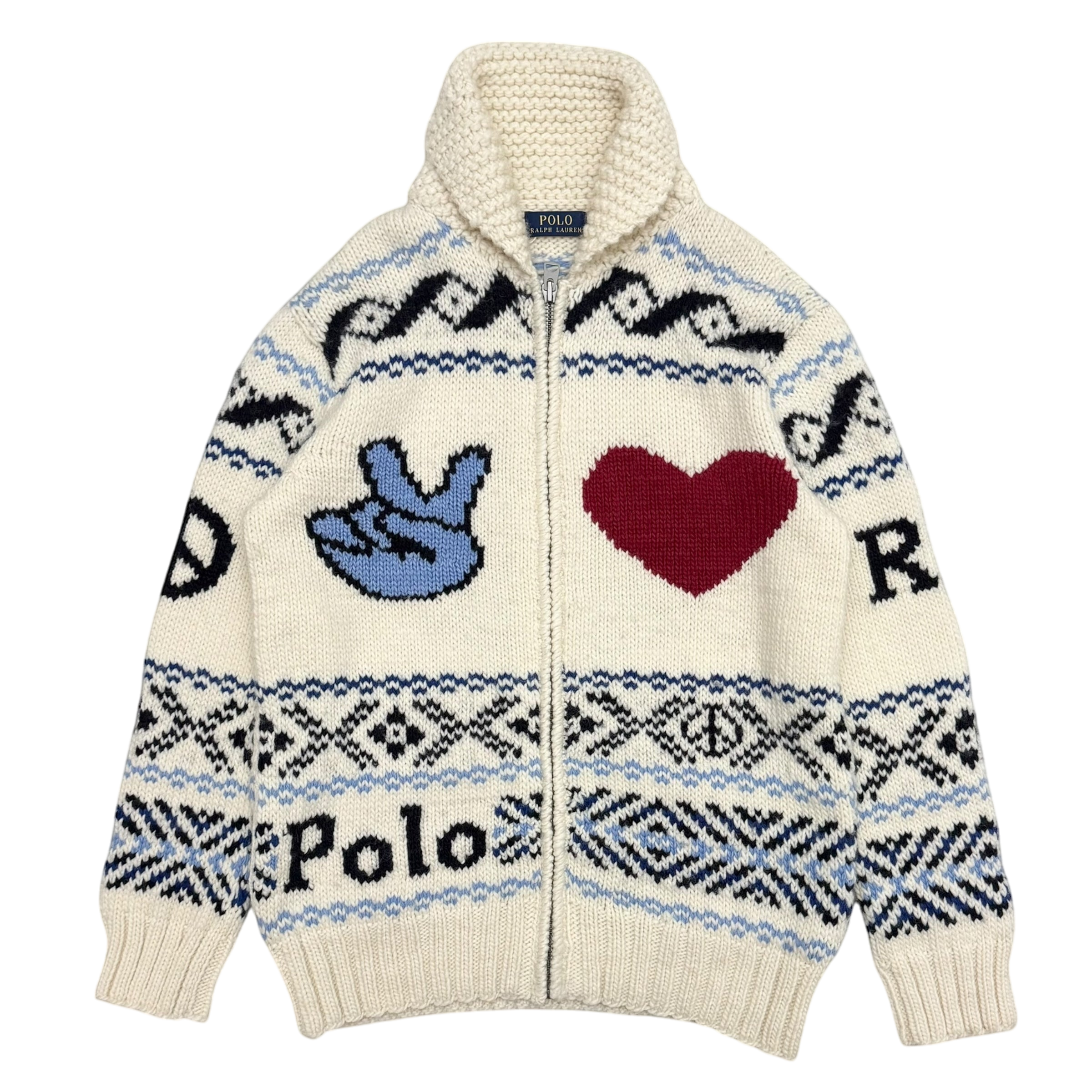 Polo Ralph Lauren Graphic Wool-Blend Full-Zip Cardigan Cream (Size M)