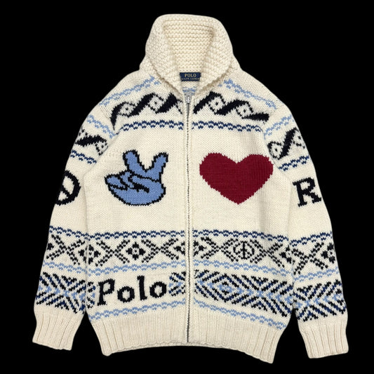 Polo Ralph Lauren Graphic Wool-Blend Full-Zip Cardigan Cream (Size M)
