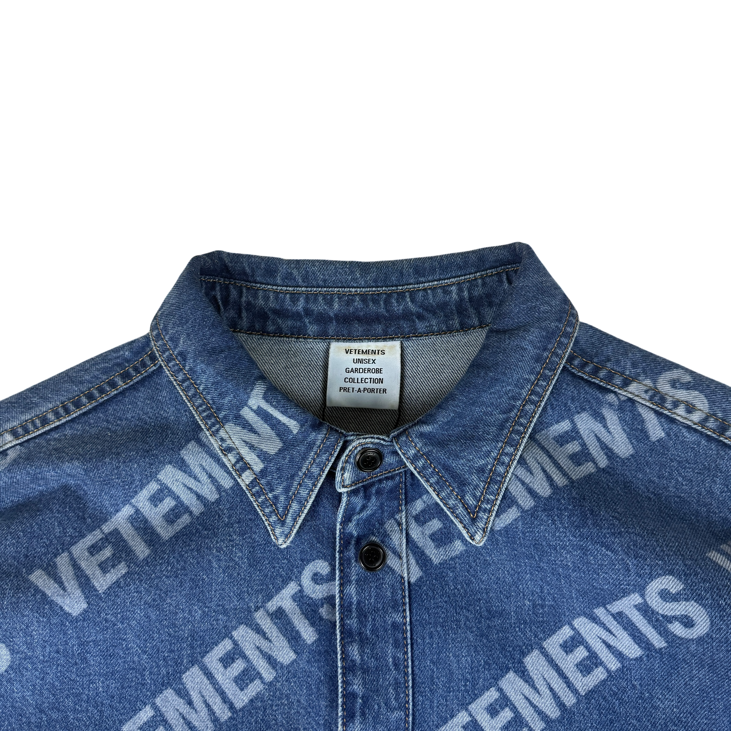 Vetements All Over Logo Denim Overshirt (Fits M-L)