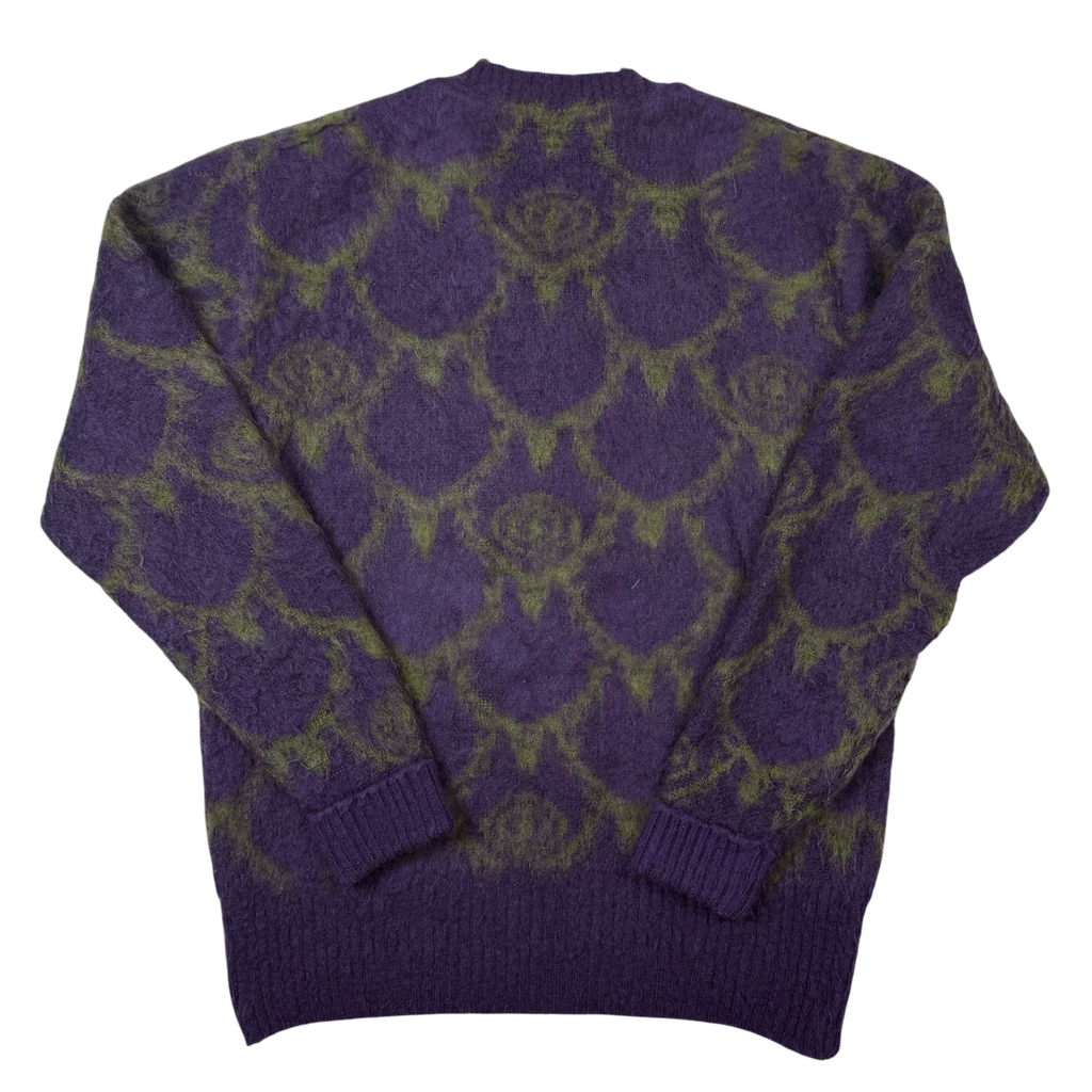 SOUTH2 WEST8 Mohair Blend Loose Fit V-Neck Sweatshirt Purple / Green (Size S)