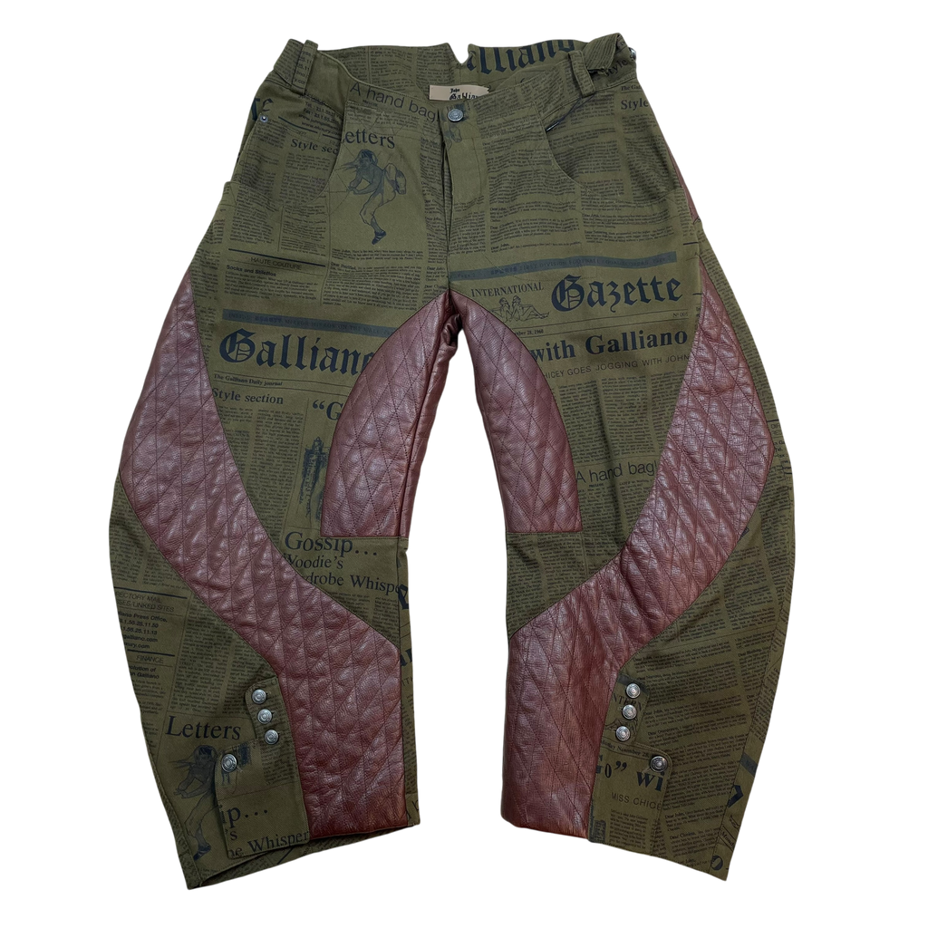 John Galliano 00s Gazette Denim & Leather Pants Brown/Green (Size 52)