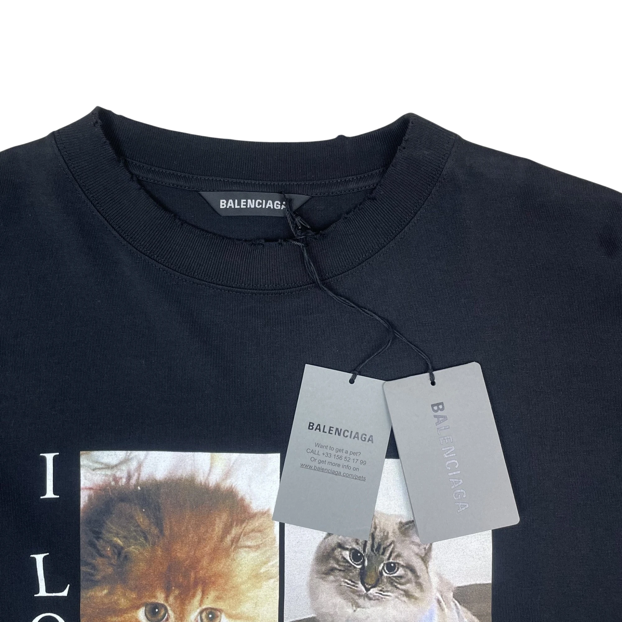 Balenciaga SS20 ‘I Love Cats’ Oversized Pre-Distressed T-Shirt Black (Fits Up To XXL)
