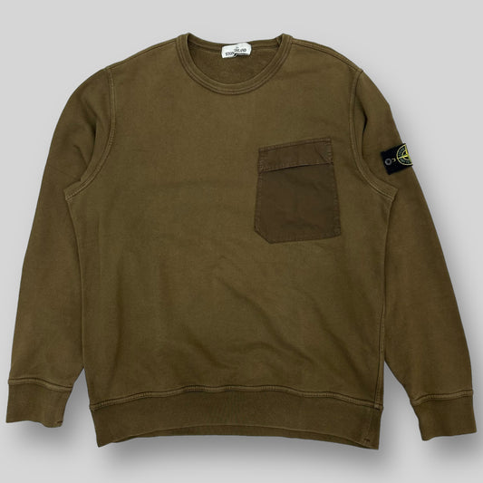 Stone Island Pocket Crewneck Sweater Military Khaki Green (Fits L/XL)