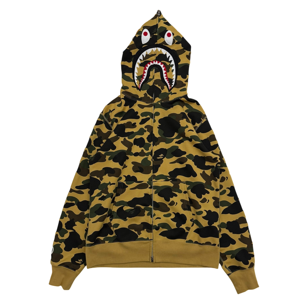 BAPE (A Bathing Ape) 1st Camo Gore Windstopper Camo Shark Zip-Up Hoodie Yellow (Fits L-XL)
