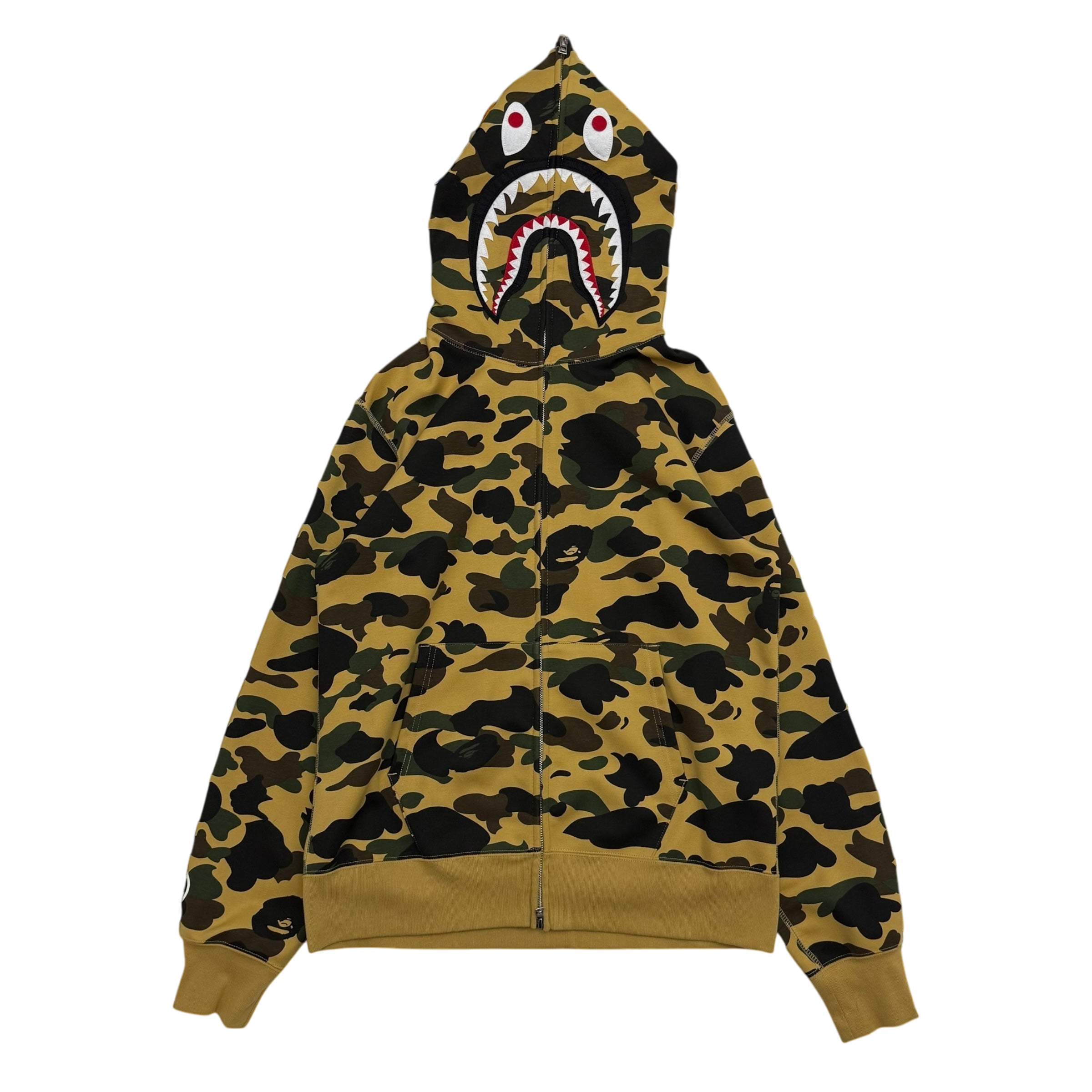 BAPE (A Bathing Ape) 1st Camo Gore Windstopper Camo Shark Zip-Up Hoodie Yellow (Fits L-XL)