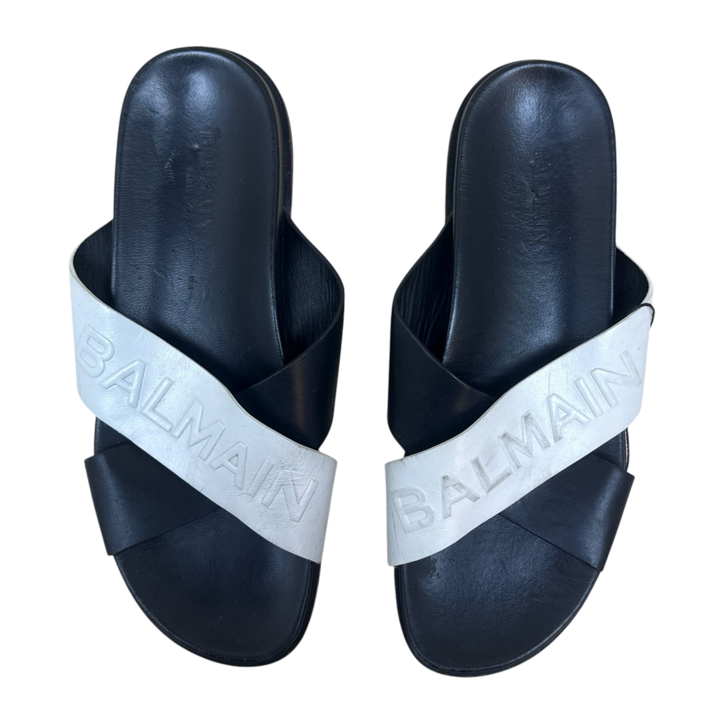 Balmain Leather Embossed Sandals Black (Size EU39)